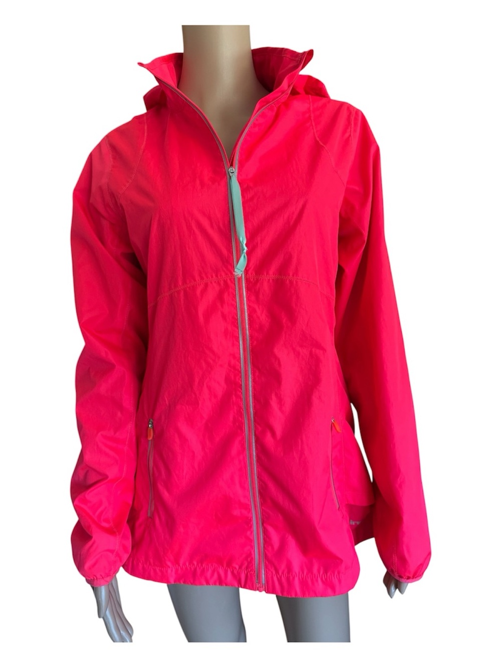 Hind Neon Pink Orange Athletic Windbreaker Full Zip Jacket with Peplum